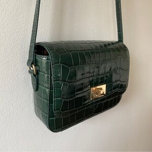 J.Crew Edie Crossbody Bag in Italian Croc-Embossed Leather Green